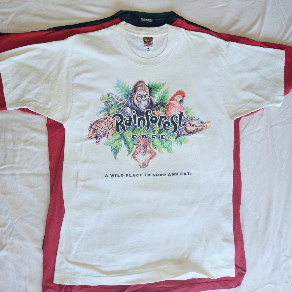 🦍Vintage - Rainforest Café White Single Stitch Tee Shirt - Size L